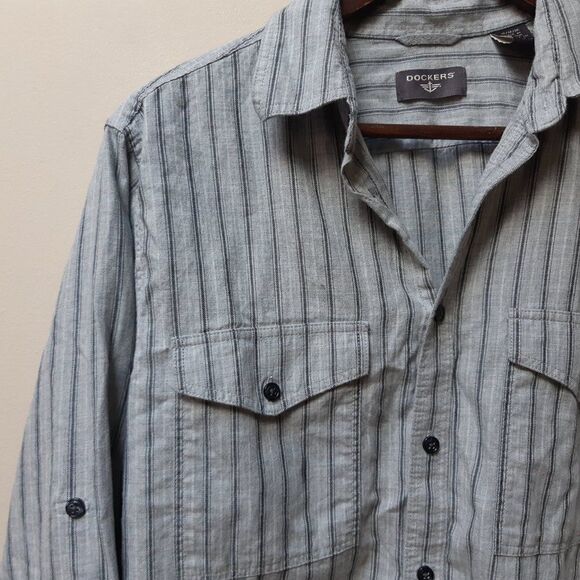 🌻5/$25 Dockers classic grey pinstripe shirt - Picture 2 of 4